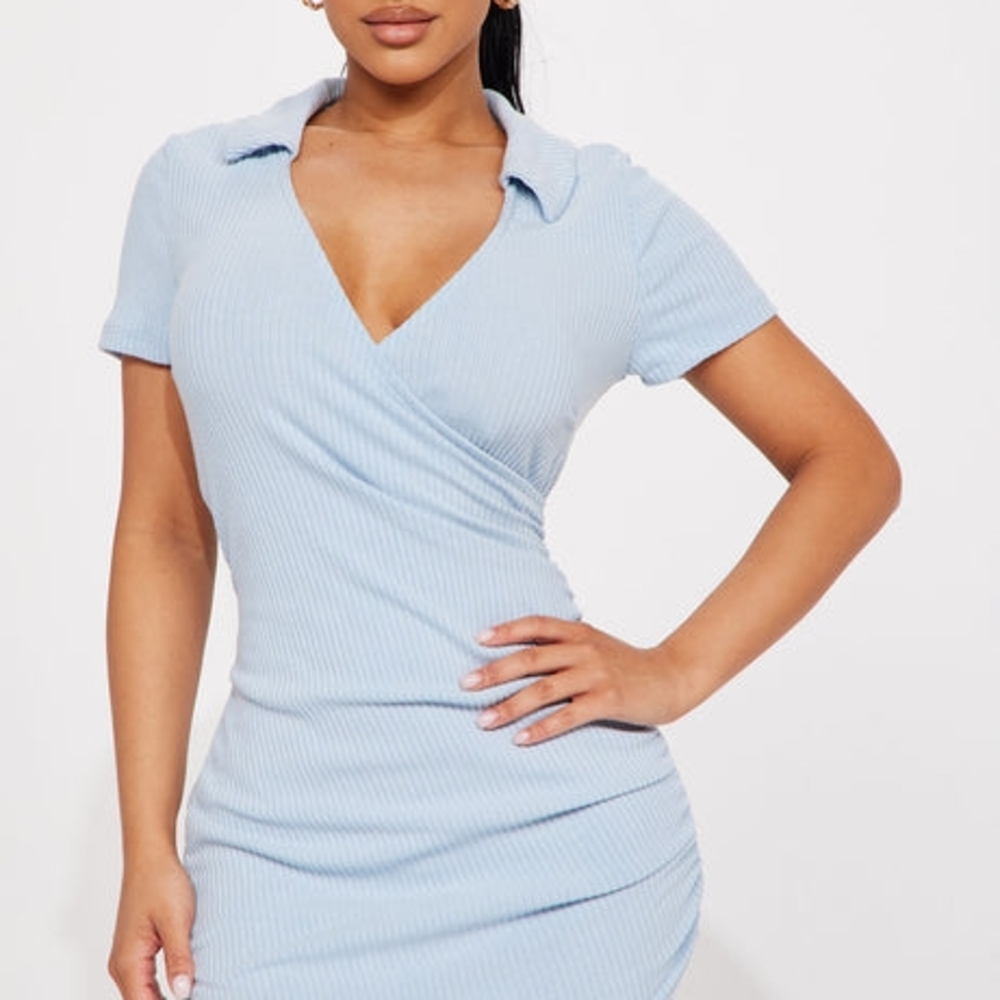 Blue Mini Dress with Collar